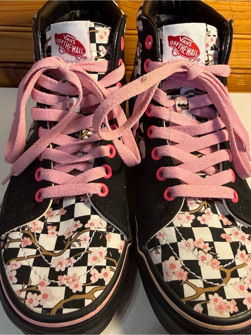 Vans sk8-hi Pink cherry blossom black Checkerboard custom High-Top Sneakers - Picture 2 of 8